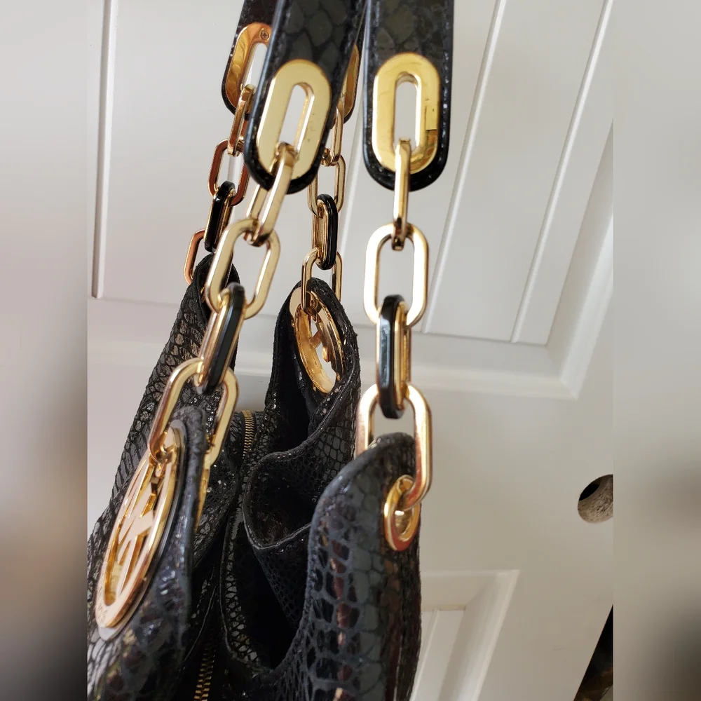 Michael Kors snakeskin handbag gold hardware EUC - Picture 9 of 15